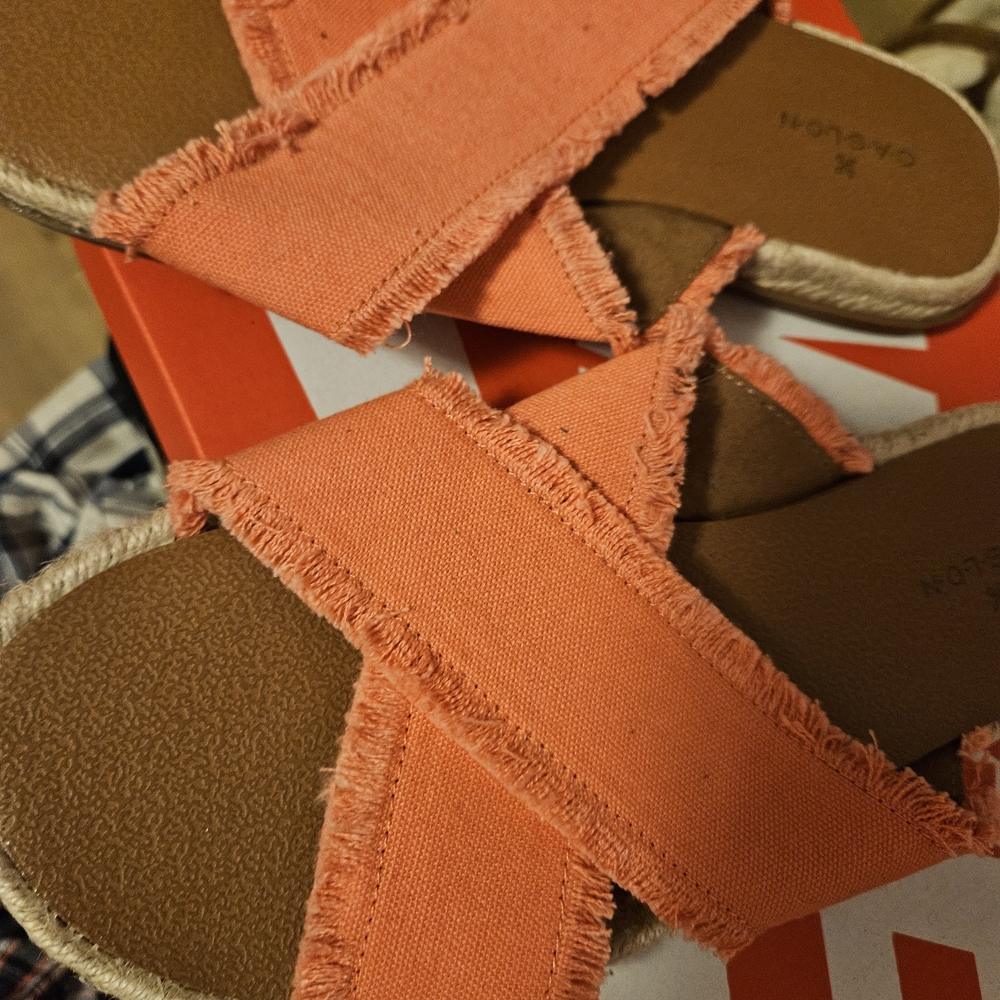 Nordstrom Coral Frayed Cross-Strap Slide Sandals